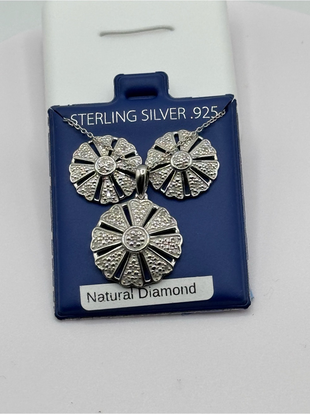 Sterling Silver Textured Diamond Accent Disc Pendant Necklace and Earrings Set